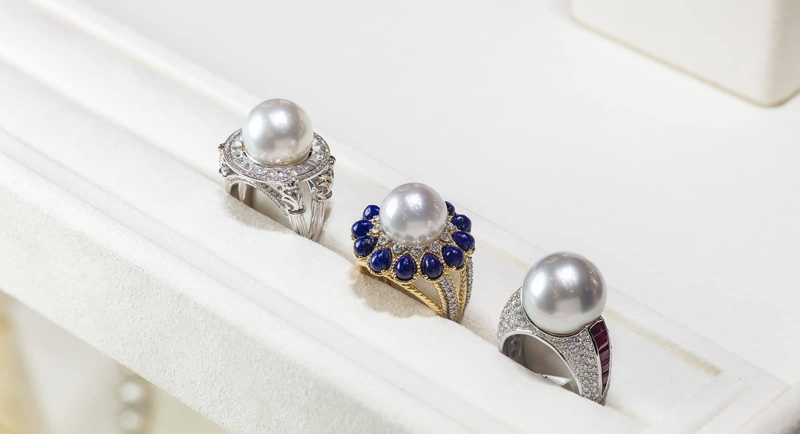 Autore Mediterranean collection cocktail rings with South Sea pearls