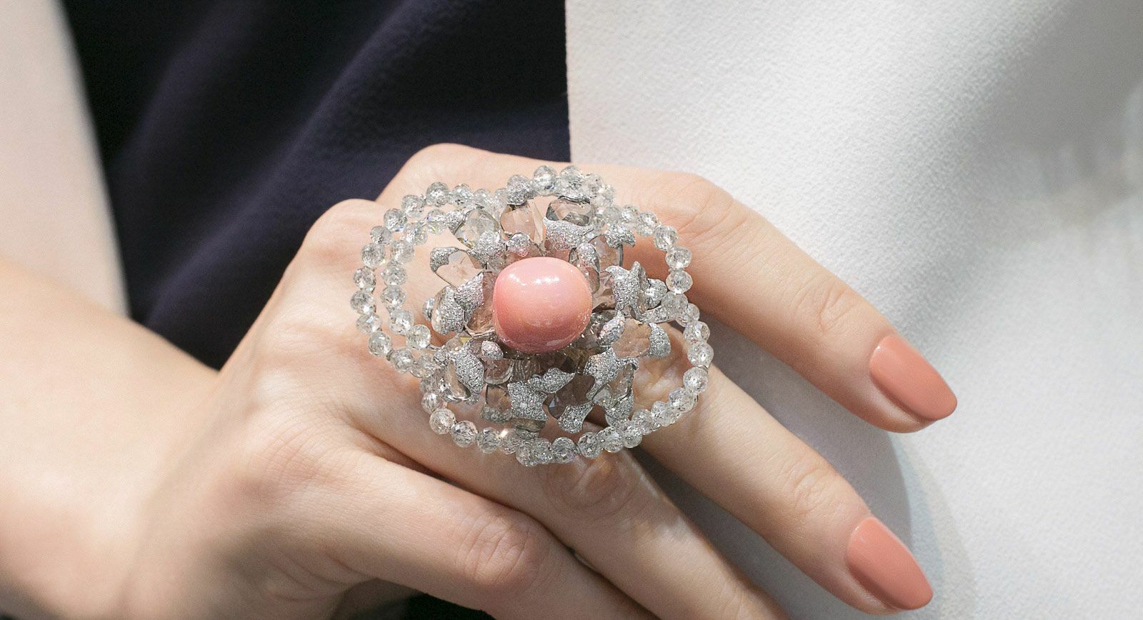 Karen Suen diamond and conch pearl ring