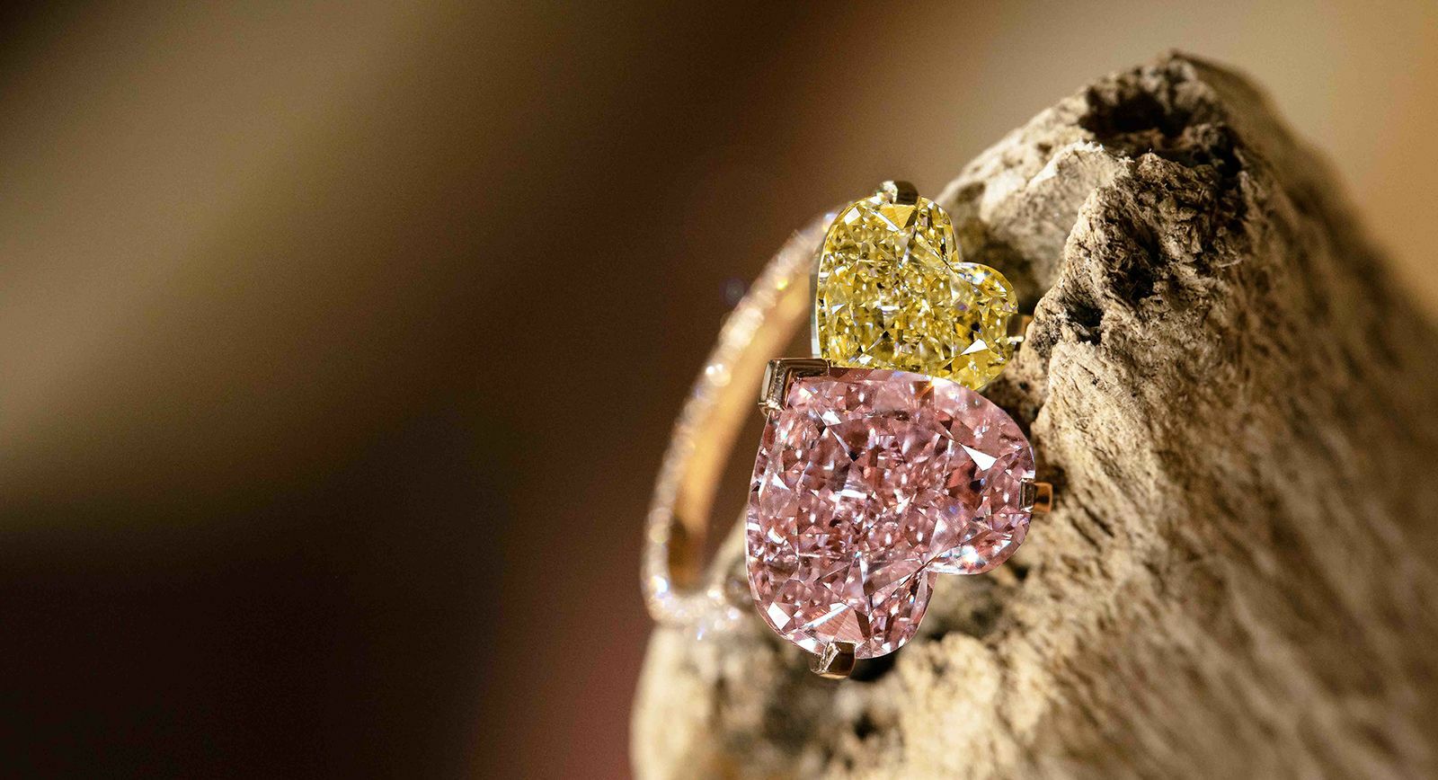 Messika 'Private Collection' ring with yellow and pink heart shaped diamonds