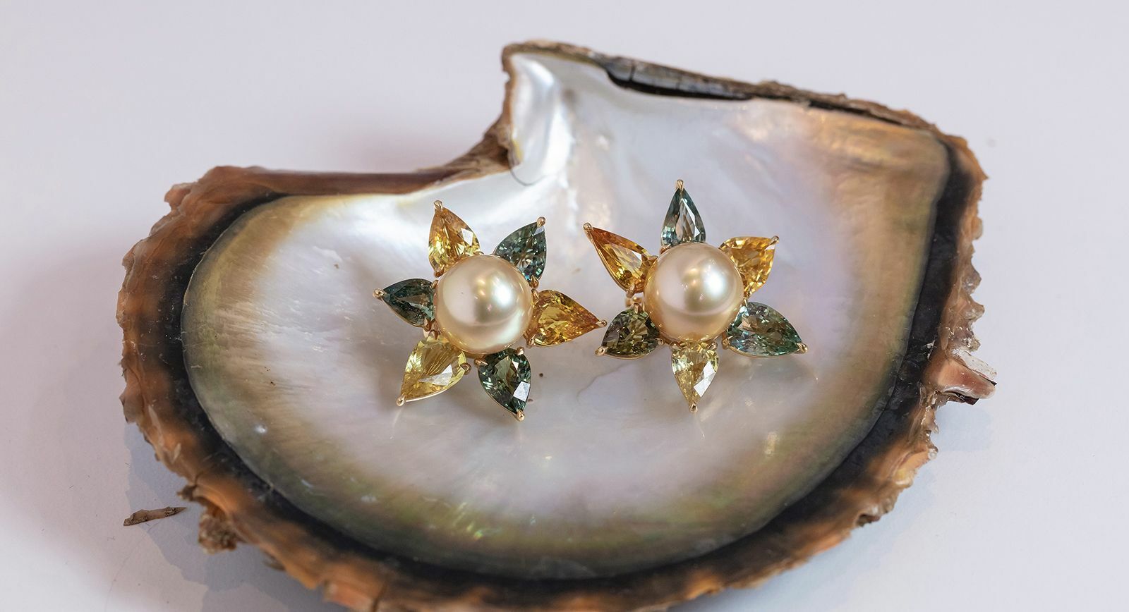 Assael golden pearl and gemstone earrings 