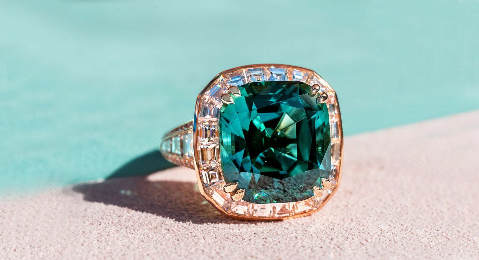 Madly lagoon tourmaline and diamond ring