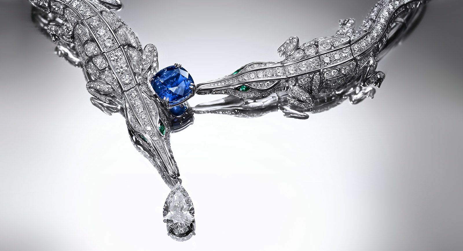 ORLOV Croco Dream Crocodile Necklace with natural Burmese sapphire and diamonds 