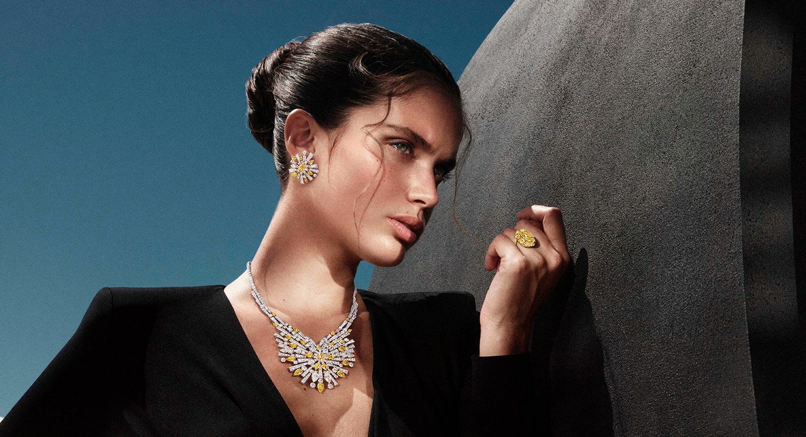 Graff Tribal High Jewellery Collection including a yellow and white diamond necklace of 65 carats 