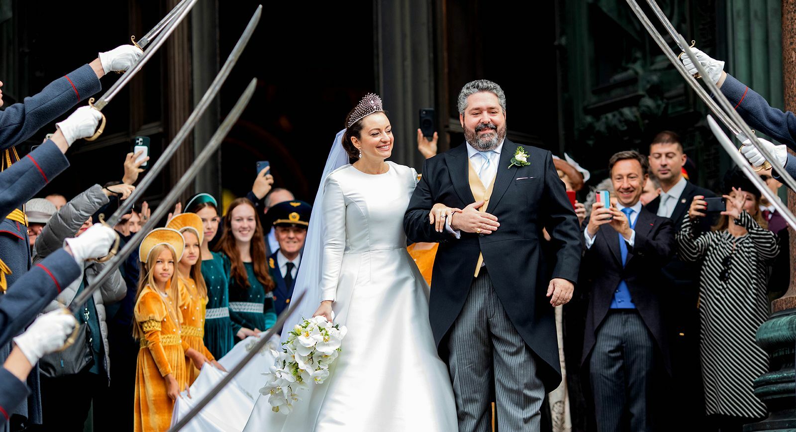 Rebecca Victoria Romanovna Bettarini and Grand Duke George Mikhailovich, Romanov heir, outside Saint Isaac cathedral in St Petersburg