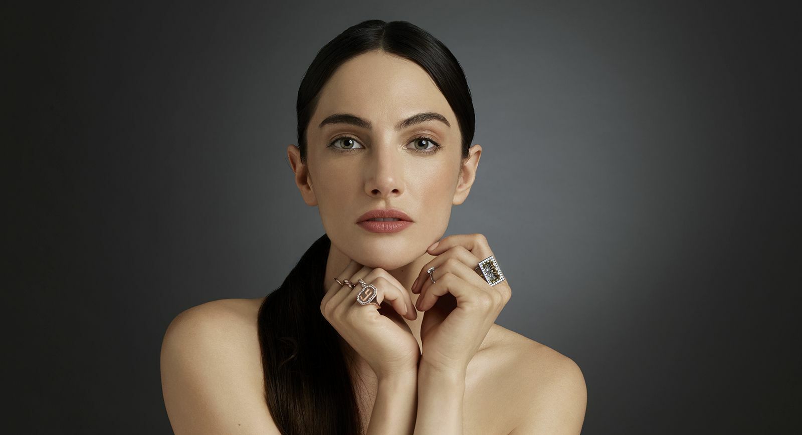 A model wears rings by D.GREGORY Fine Jewellery based in New York 