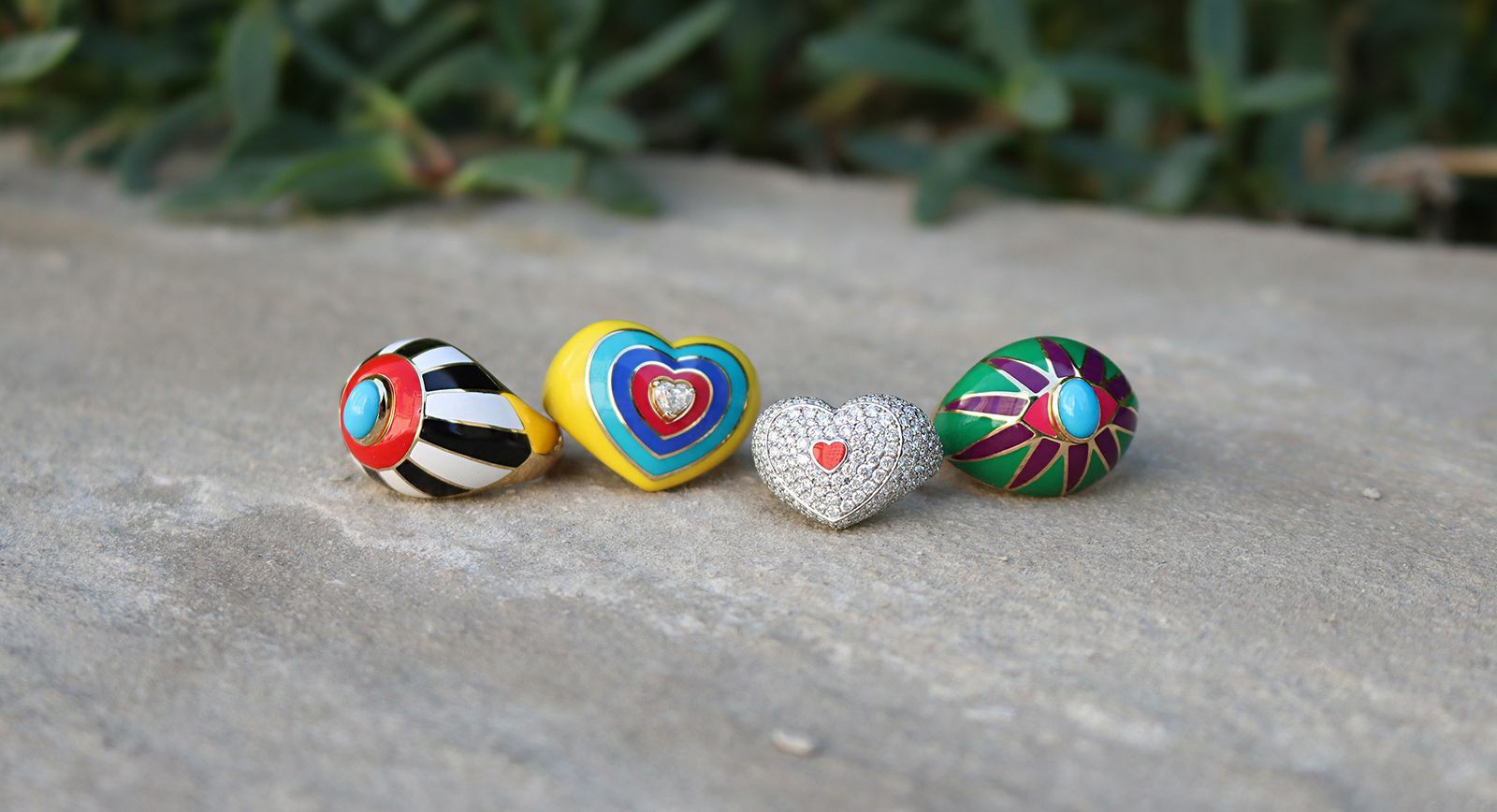 Colourful enamel cocktail rings by Rock by GS