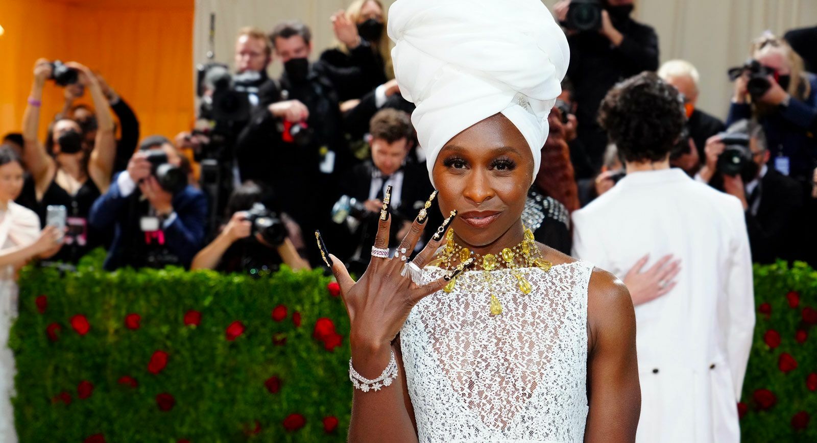 Cynthia Erivo wearing a Roberto Coin fire opal and diamond necklace at the Met Gala 2022