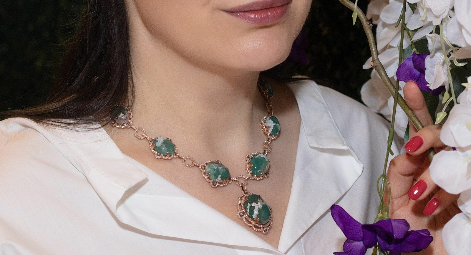 Peacock Aquaprase necklace by Le Vian at JCK Las Vegas 2022