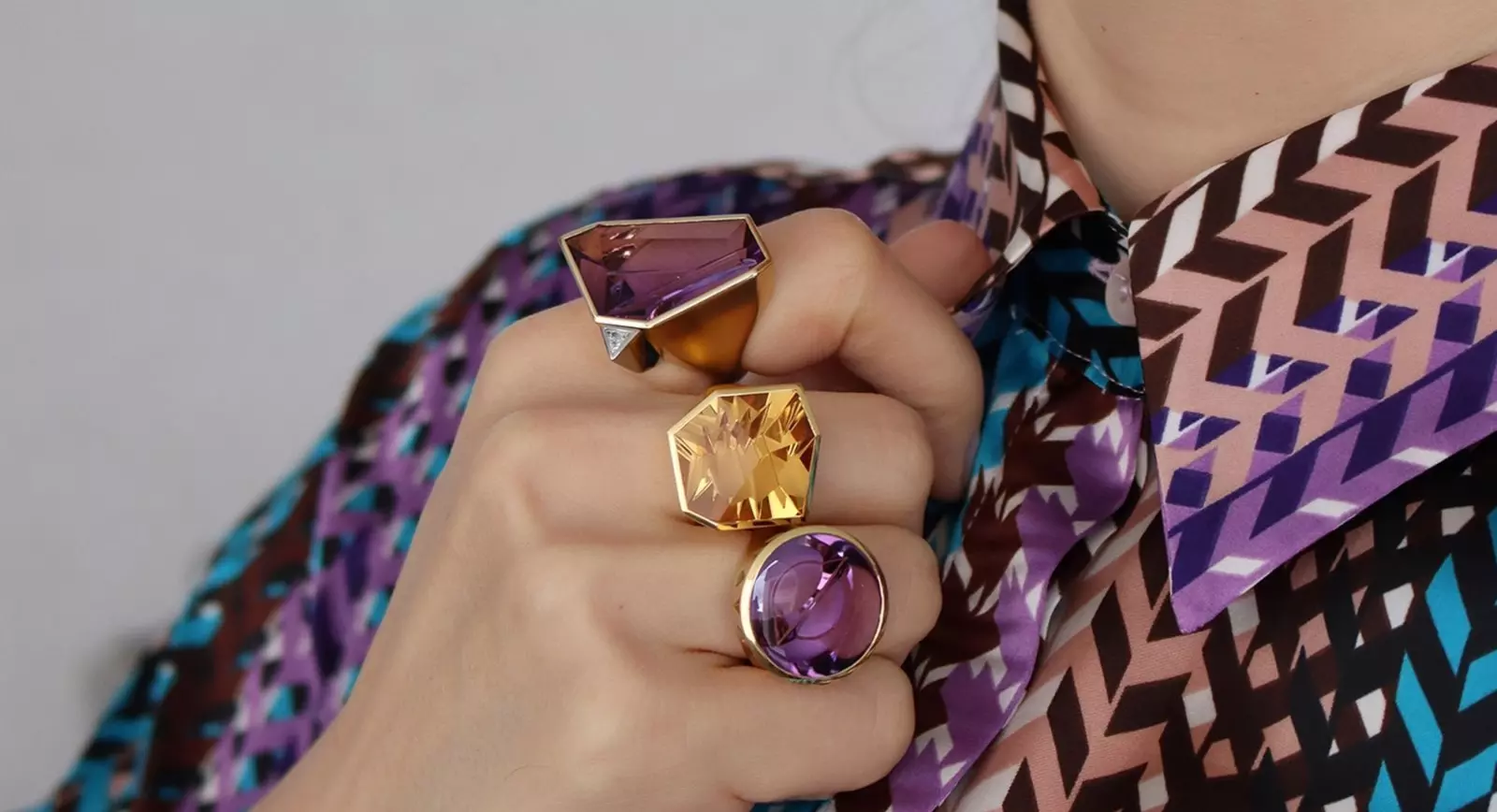 Amethyst and citrine gemstone cocktail rings by Atelier Munsteiner 