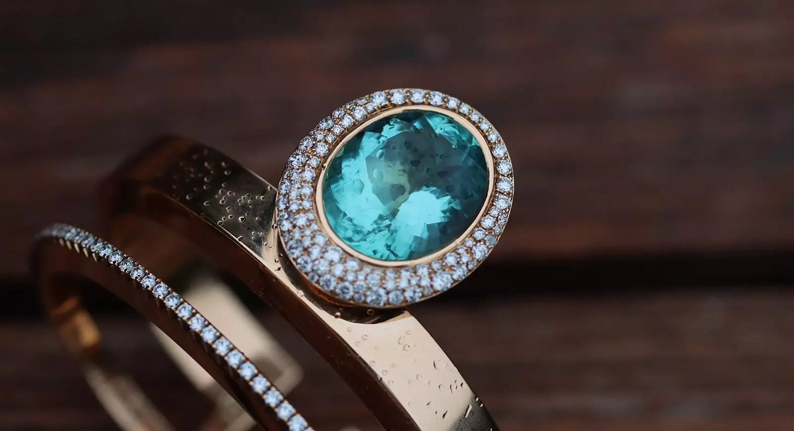 Jochen Leën Paraiba tourmaline and diamond bangle set in rose gold