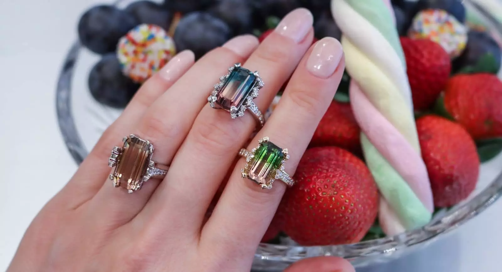 Bi-colour tourmaline rings by Korbička Šperky in Prague, Czech Republic