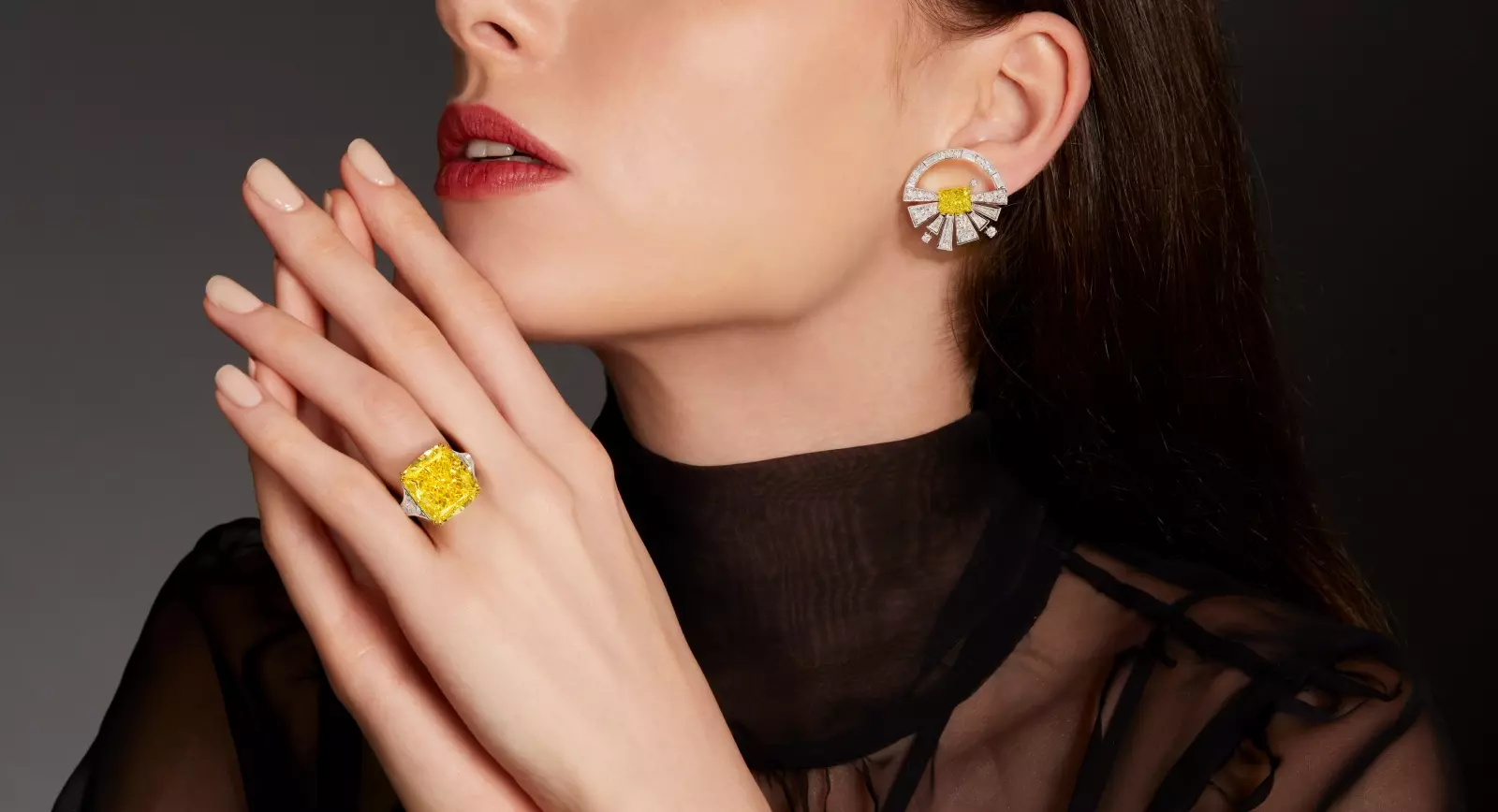 Ronald Abram Yellow diamond ring and earrings