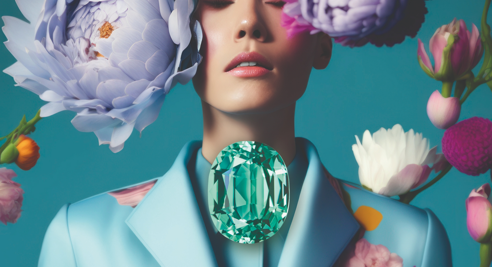 Constantin Wild 'Cyber Gem World' images with an oval-shaped coloured gemstone 