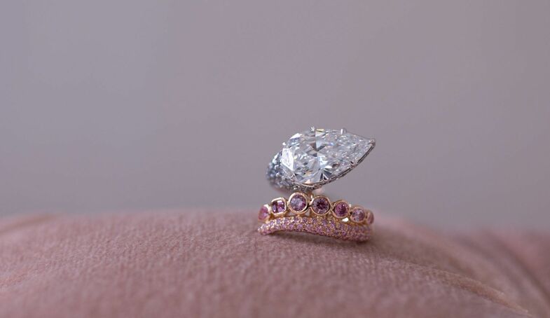 S2x1 calleija colourless and pink diamond ring