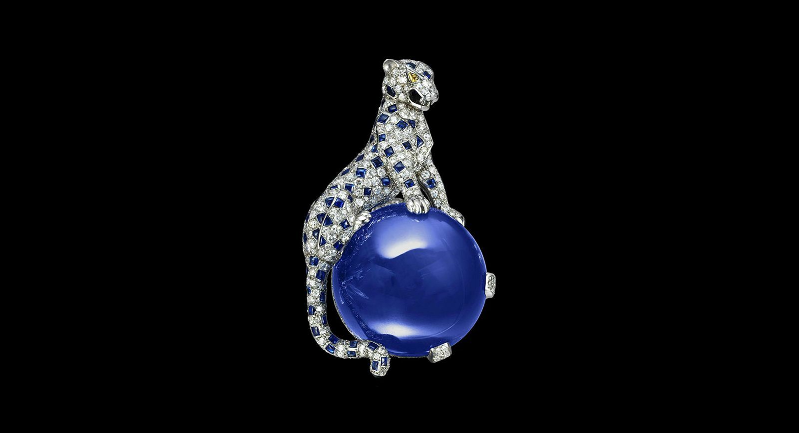 Cartier Panther brooch with a 152.35-carat Kashmir sapphire cabochon