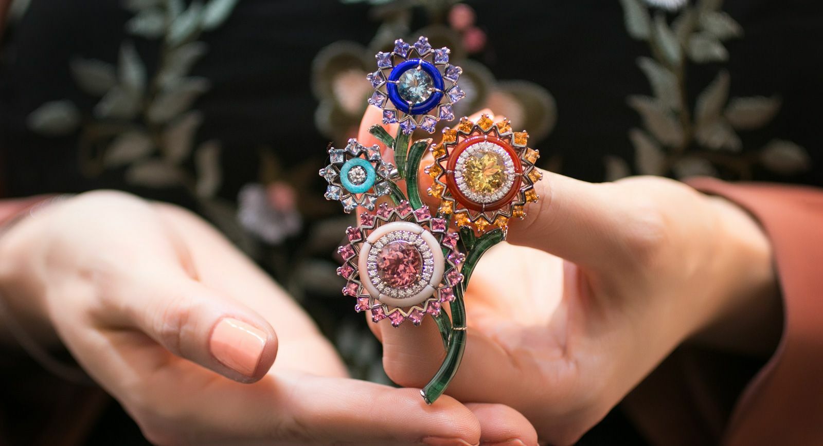 Carlo Barberis flower gemstone brooch