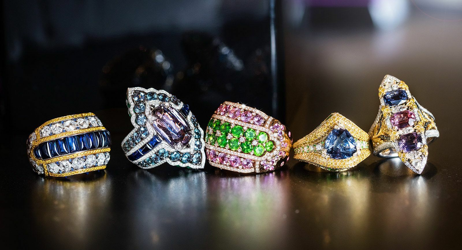 Alessio Boschi 'Peacock Dance' collection rings