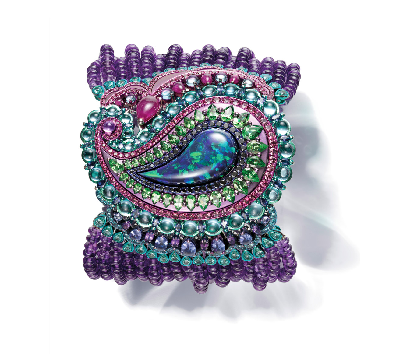  Chopard Red Carpet 2017 titanium bracelet with opal, amethysts, topaz, rubies, tanzanites, purple sapphires, red and pink spinels and Paraiba tourmalines 
