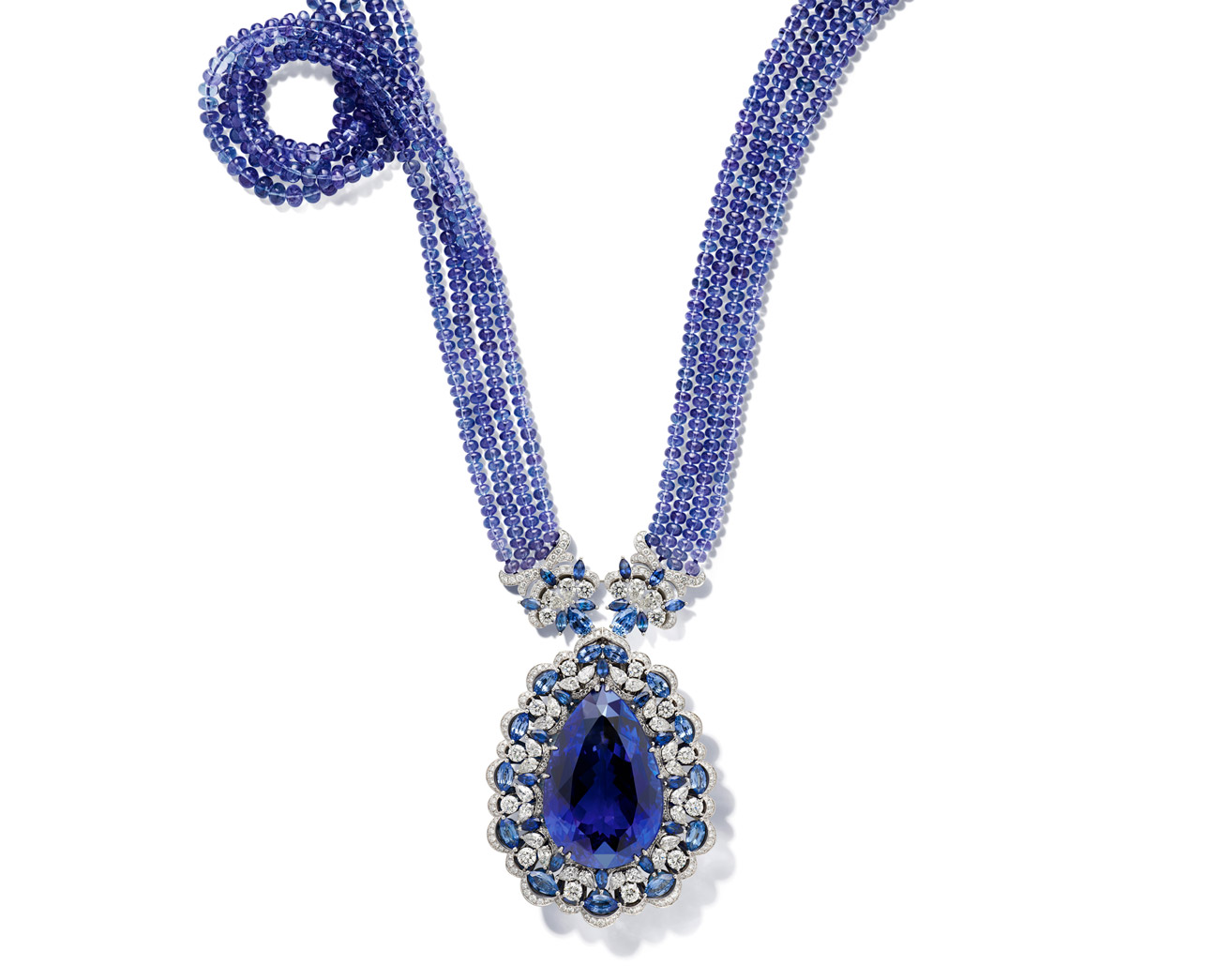  Chopard Red Carpet 2017 necklace with 150cts tanzanites, diamonds, sapphires and tanzanite beads