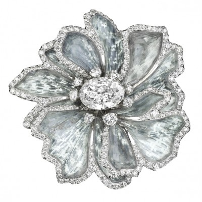 Diamond and titanium fiber flower ring