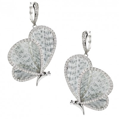 Diamond and titanium fiber white gold earrings