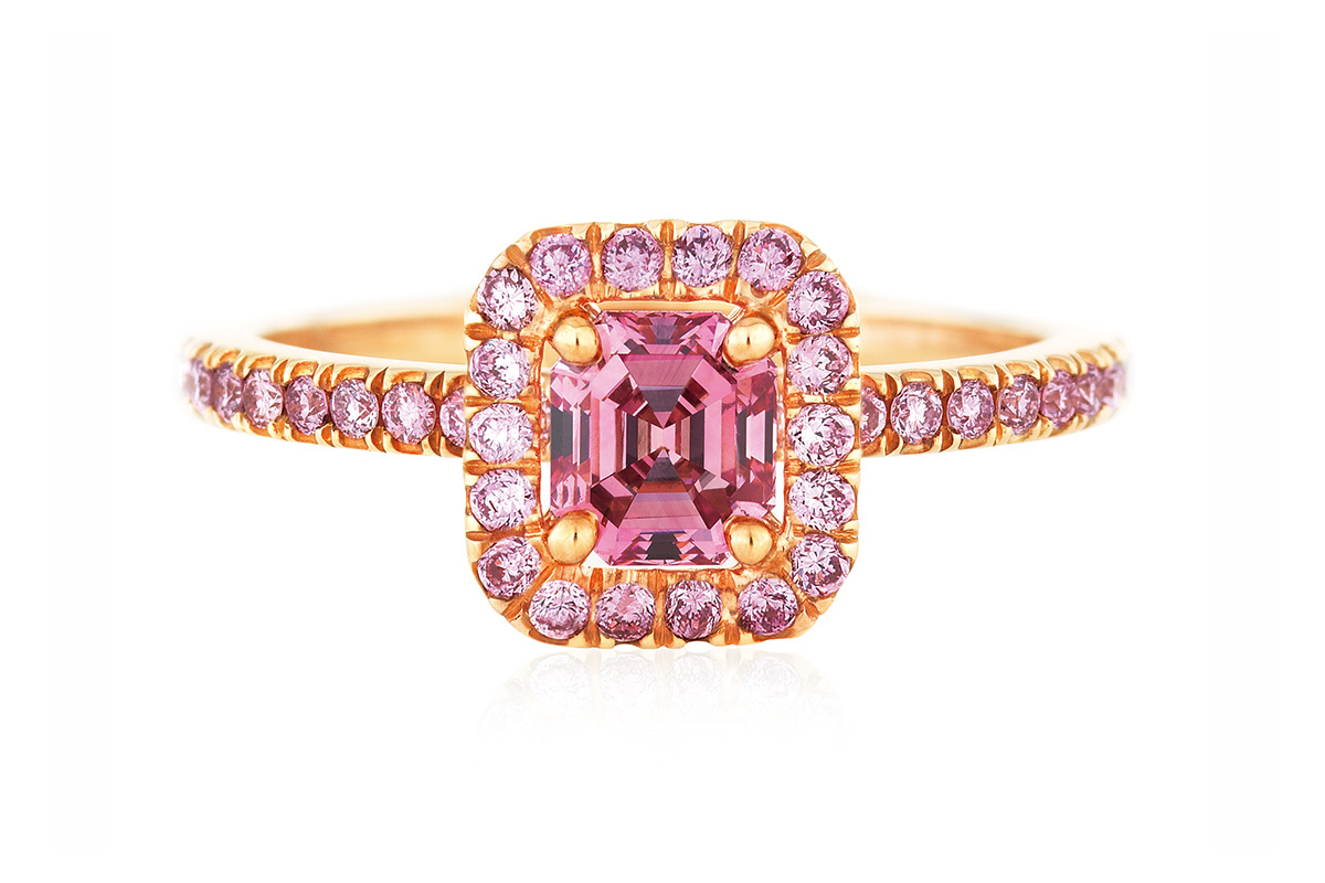 De Beers Aura Pink Diamond emerald-cut ring