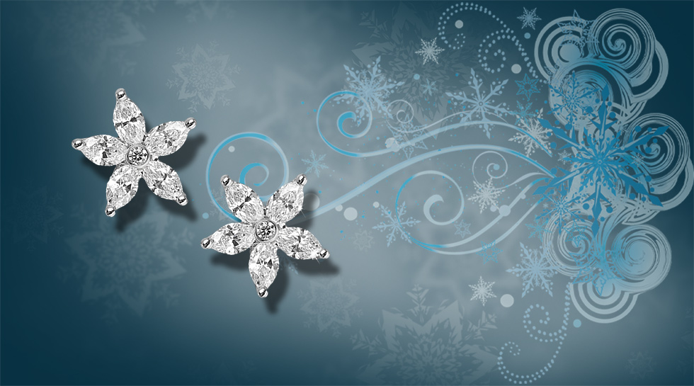 White Marquise and brilliant cut Diamond Illusion set star studs £2,500 set in 18K white gold