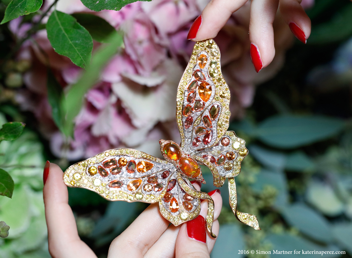 Anna Hu Victoria butterfly brooch with opals, sapphires, garnets and diamonds