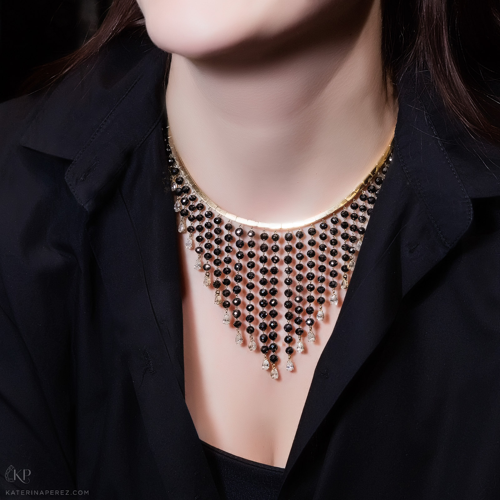  CADAR yellow gold, white and black diamonds necklace from Reflections collection. Photo by Simon Martner.
