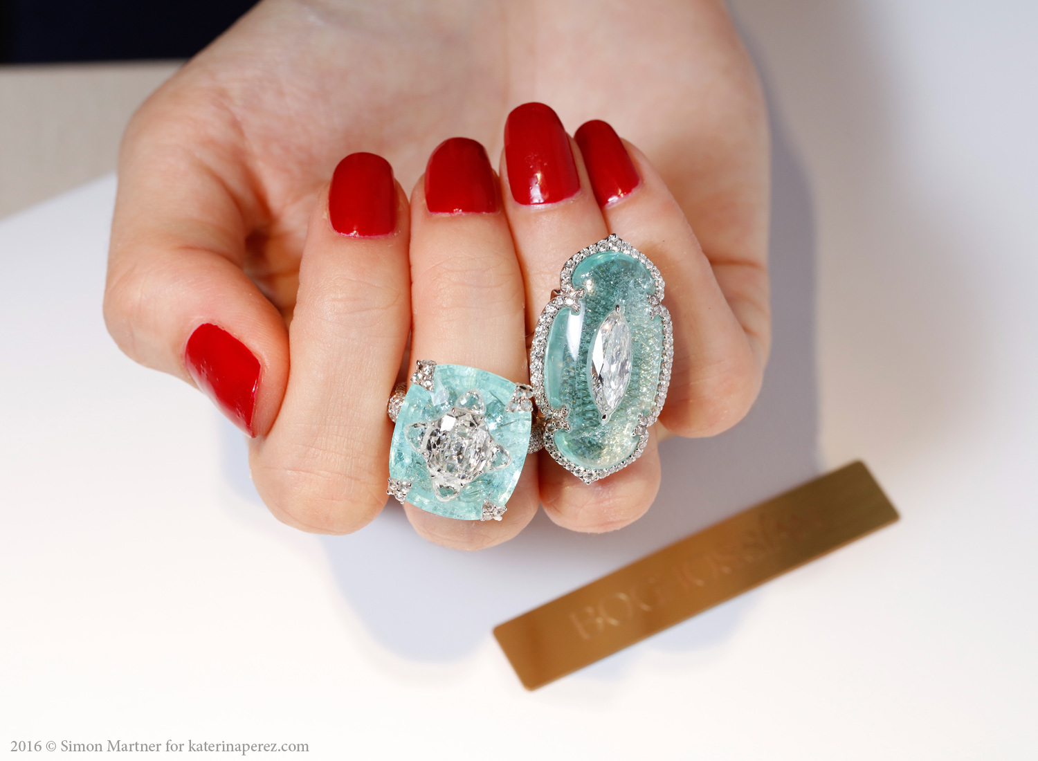 Boghossian rings with paraiba tourmalines and diamonds