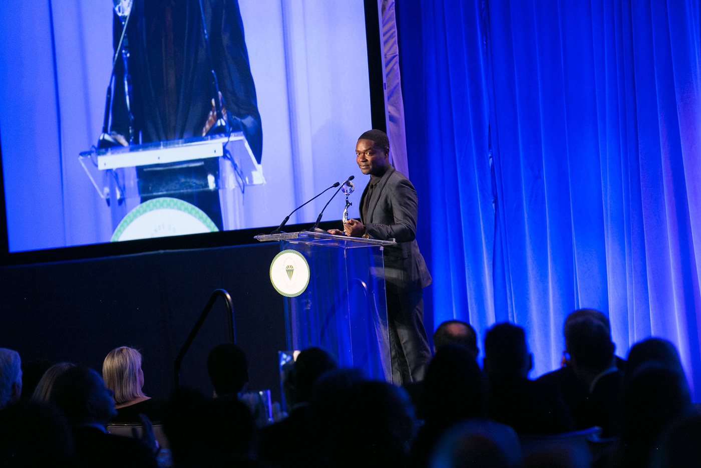  David Oyelowo giving a speech after receiving his award
