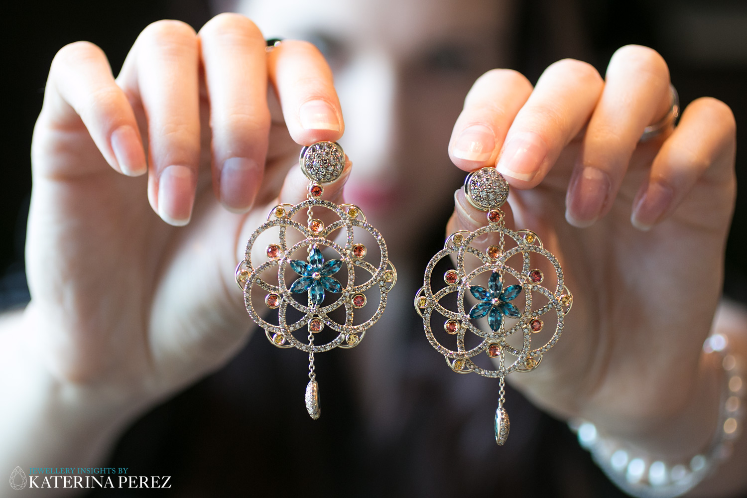  Lily Gabriella earrings from Damali collection with diamonds, sapphires and topaz