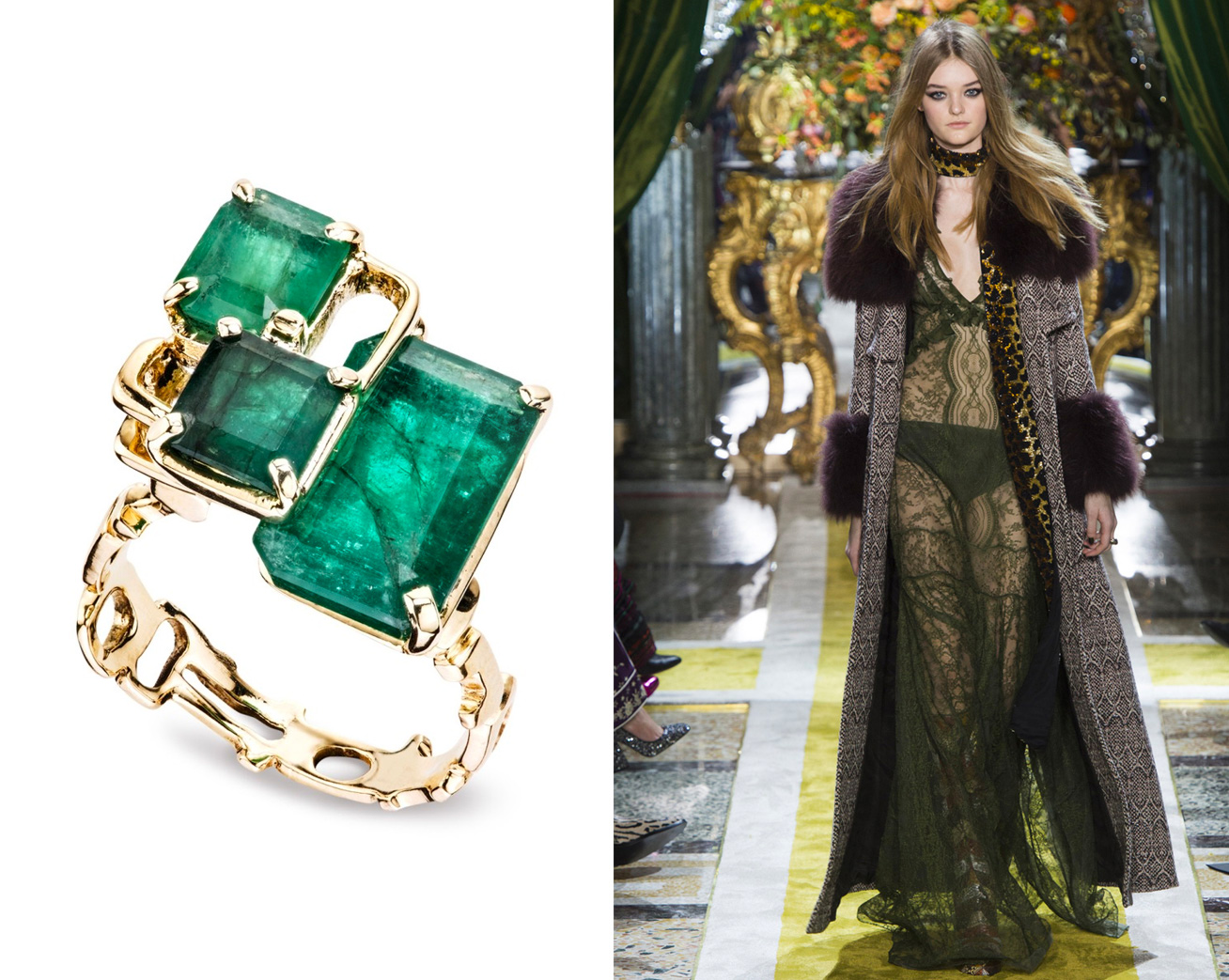 Geometric Emerald Ring by Olga Veisberg – £3,550 with Roberto Cavalli