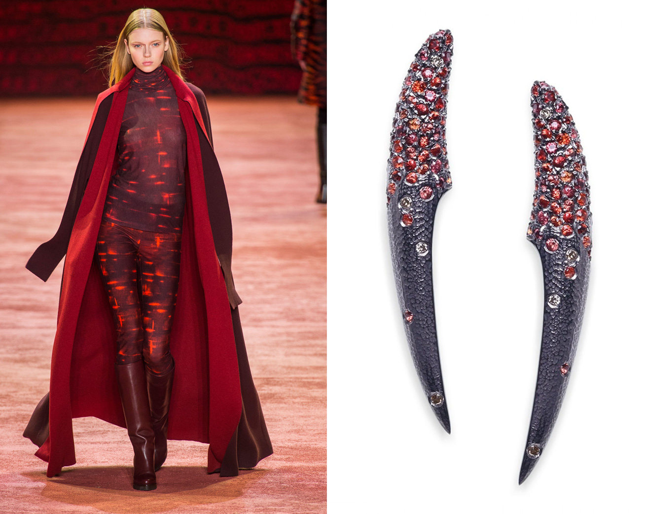  Akris with Feather Drop Gemstone Earrings by Suciyan £2,350