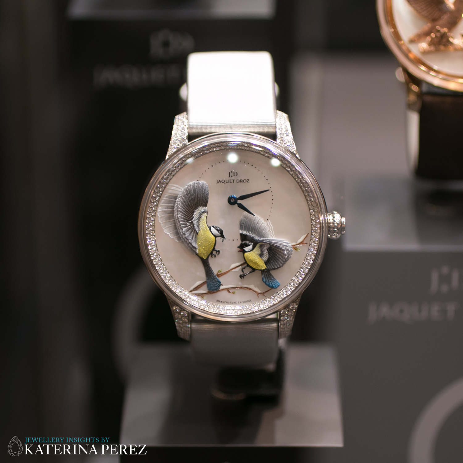  Jaquet Droz Watch from Petite Heure Minute Relief Seasons Collection, Hand Painted and set with Diamonds