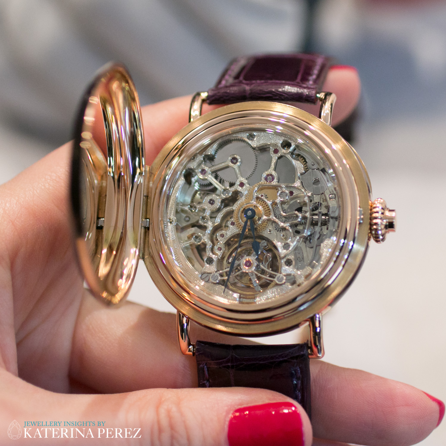  H. Moser & Cie, Open Movement, Heritage Tourbillon Skeleton Watch Engraved Enamel Studded with Diamonds
