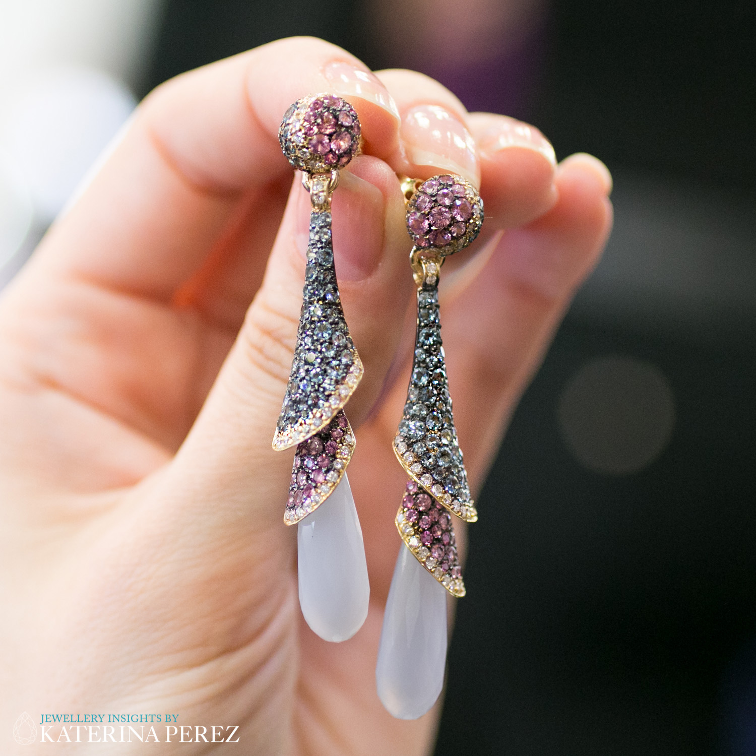  Niquesa Venice earrings with chalcedony, aquamarines and pink sapphires – £8,500