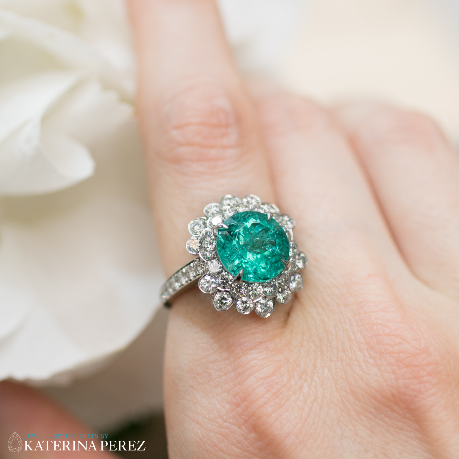  David Miracca Atom collection ring with natural unheated Paraiba tourmaline of 4.57cts and 2.01cts diamonds