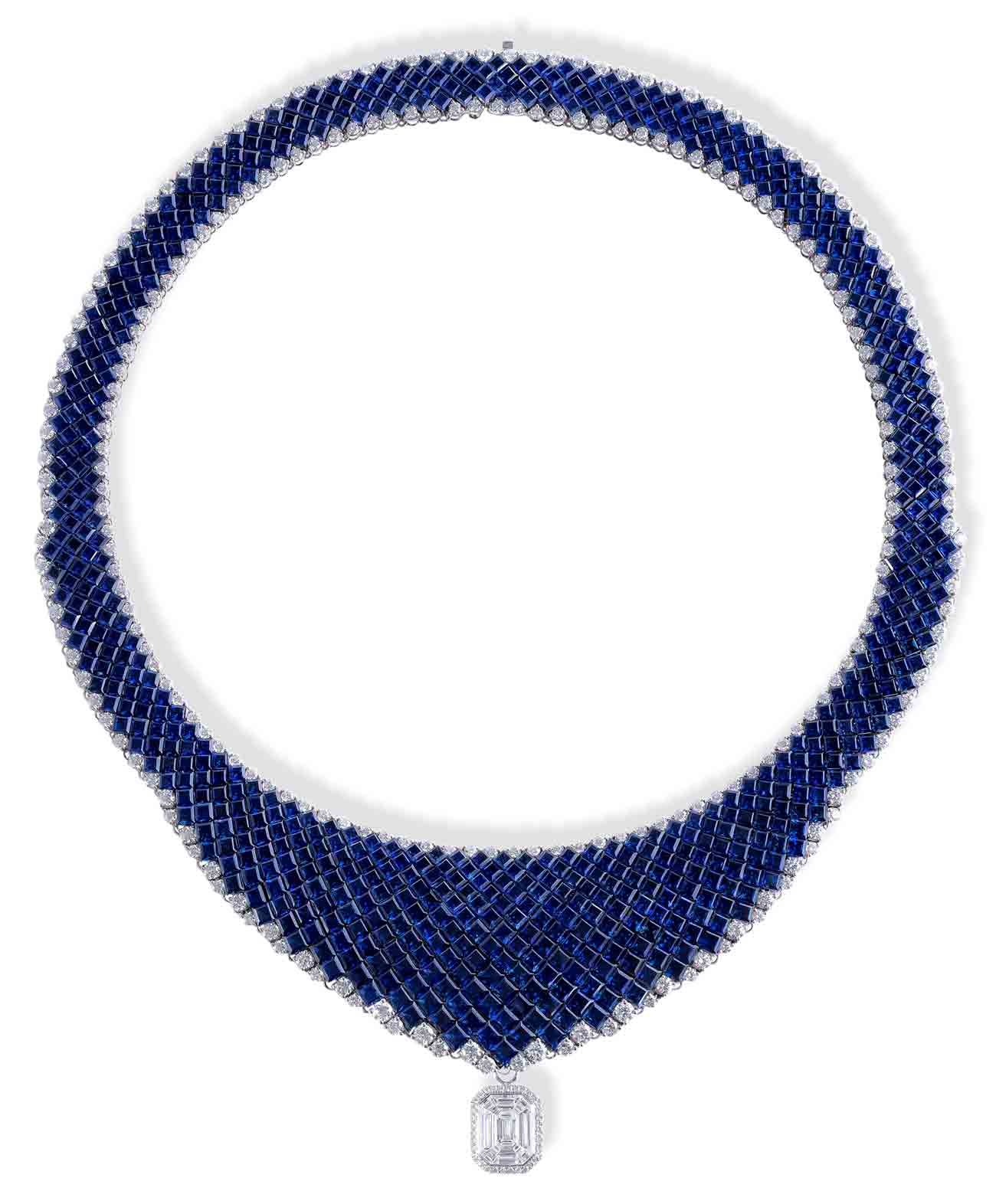  Ovidio necklace by Stenzhorn made in sapphires and diamonds with a Muse diamond drop