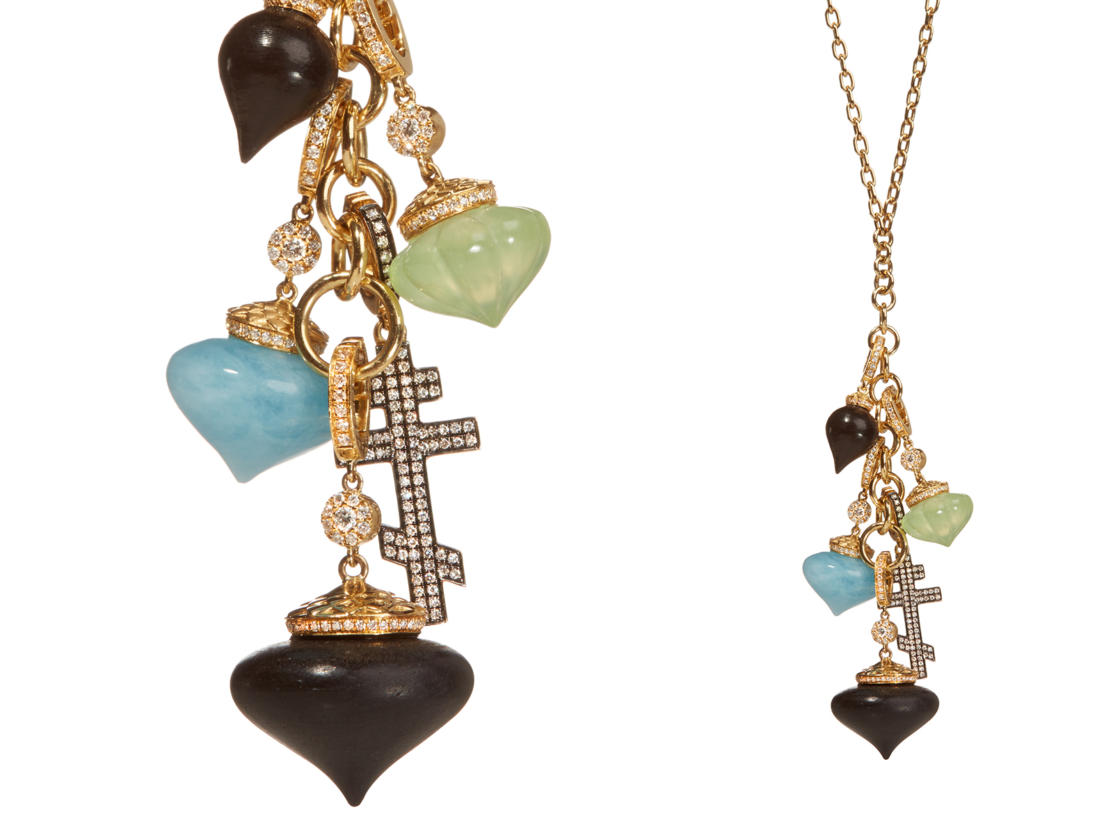 Annoushka Touch Wood Pendants featuring Ebony, Diamonds, Aquamarine&Prehnite