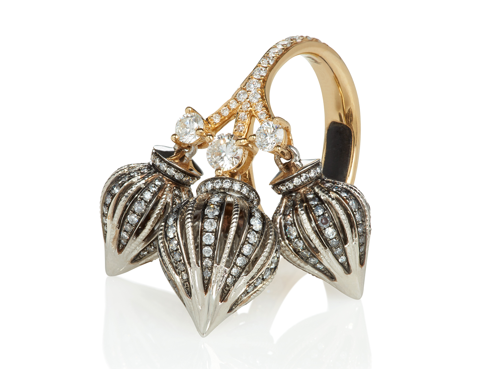 Annoushka 18K Yellow Gold, Diamond&Ebony Touch Wood Ring