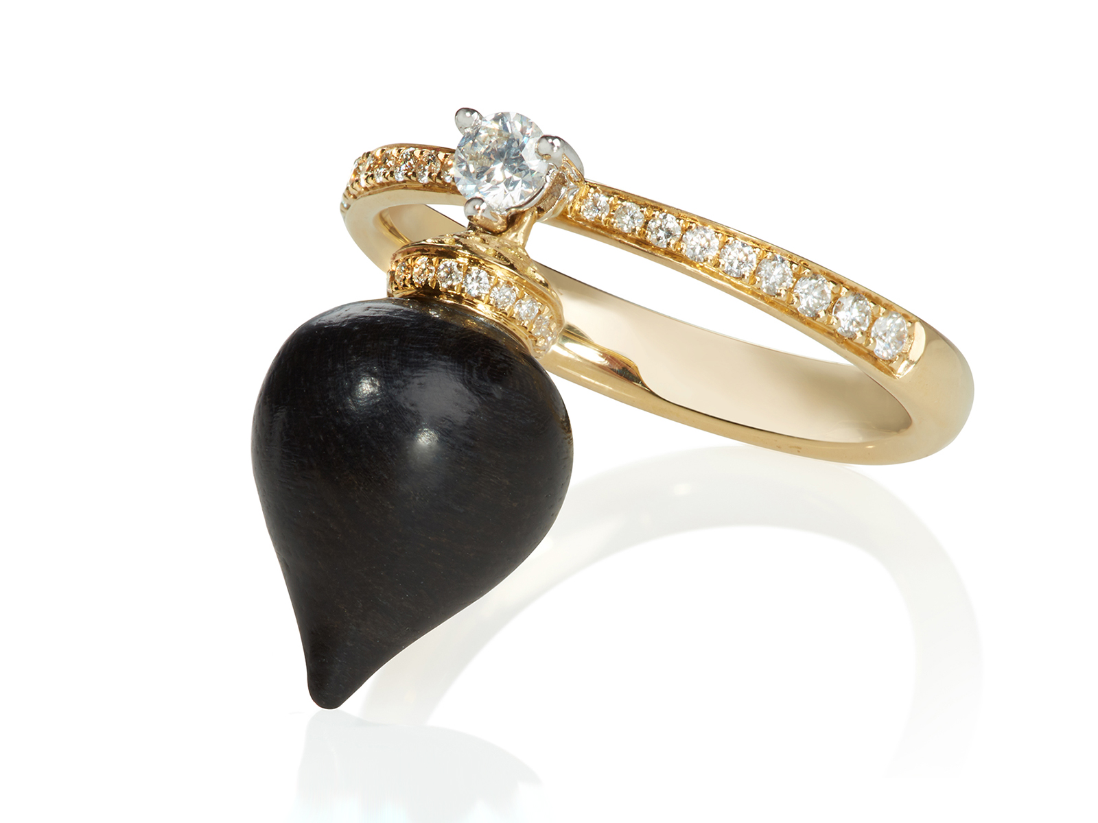  Annoushka 18K Yellow Gold, Diamond&Ebony Touch Wood Ring