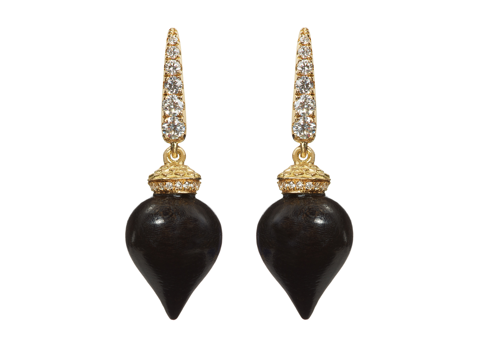  Annoushka 18K Yellow Gold, Diamond&Ebony Touch Wood Earrings