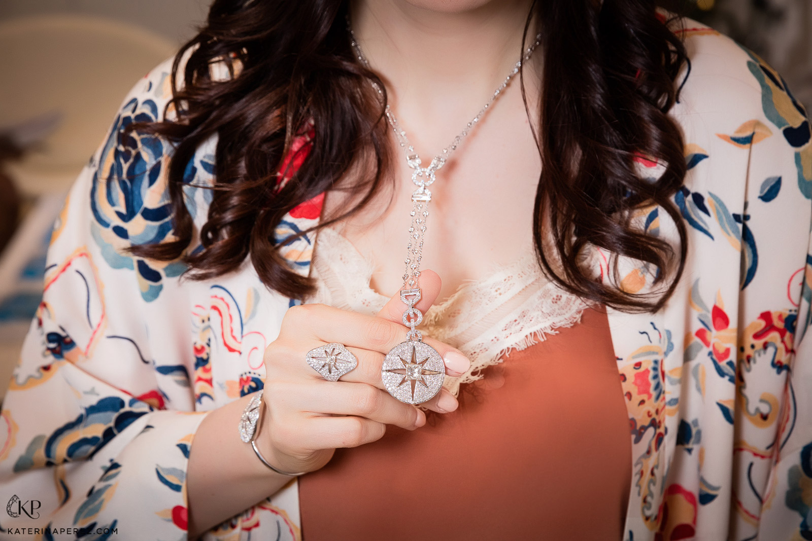  Maria Canale Pastiche collection pendant and ring paved with diamonds
