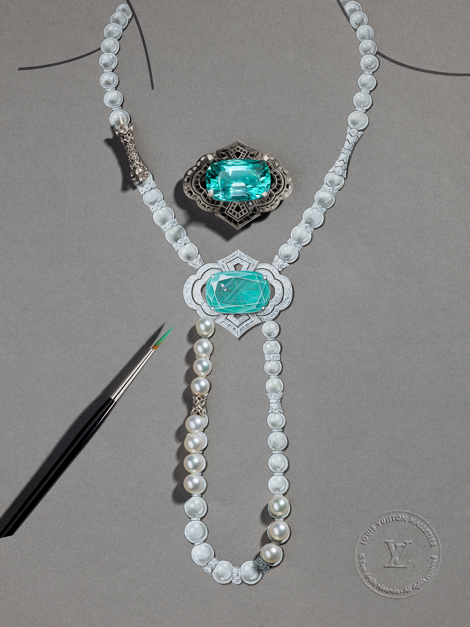 Louis Vuitton Conquêtes necklace with 54.3cts African mint tourmaline