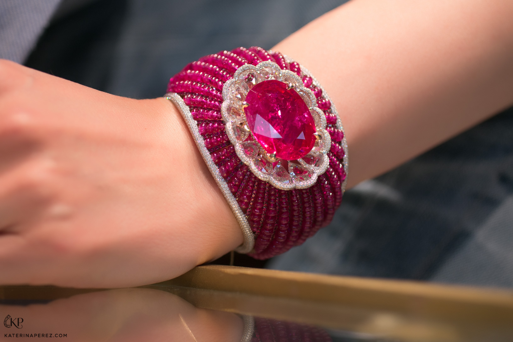Chatila bracelet with 61.37 cts Burmese ruby, ruby beads and diamonds