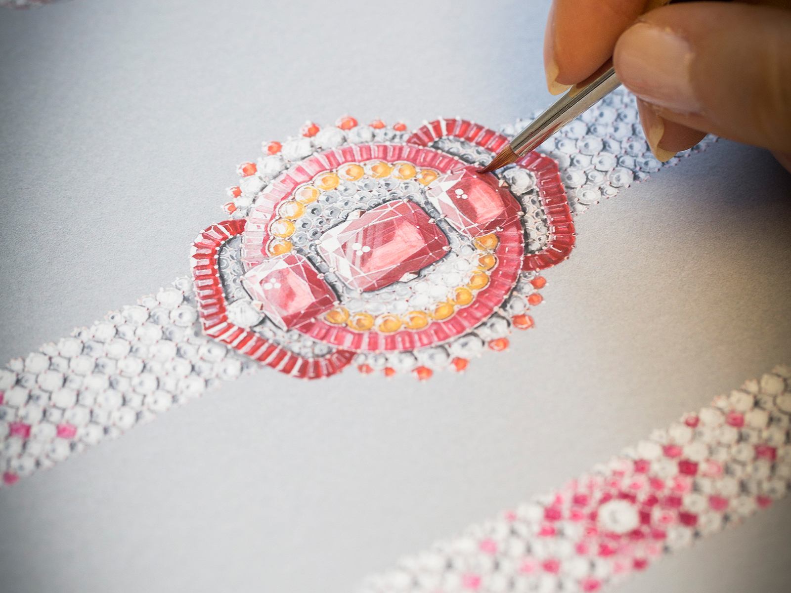  COEURS ENLACÉS BRACELET -  Pink gold, diamonds, pink and yellow sapphires, rubies, spessartite garnets, 3 cushion-cut pink spinels for a total of 31.17 carats