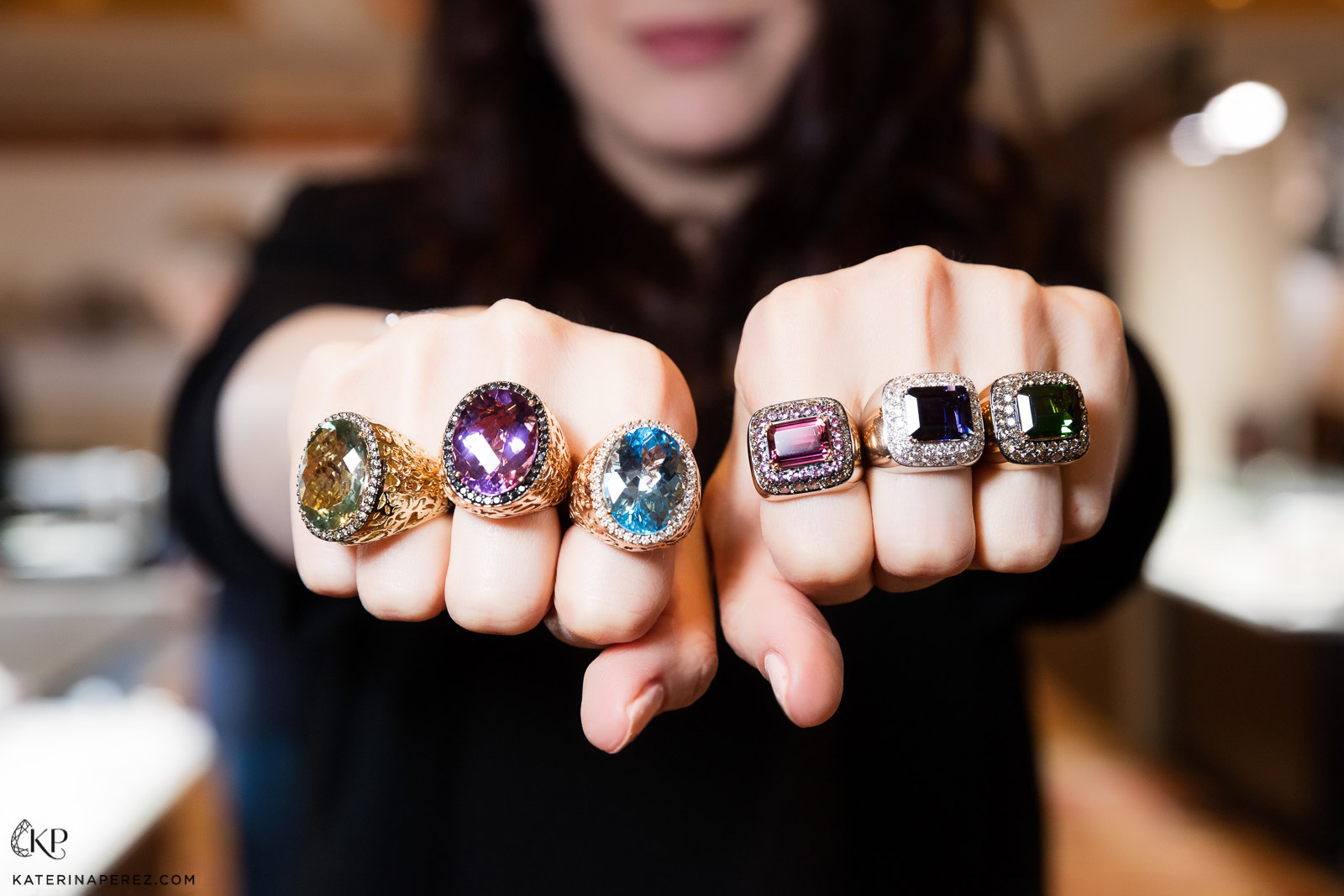  Garavelli rings in white gold and diamonds with amethyst, topaz, tourmaline and other coloured gemstones