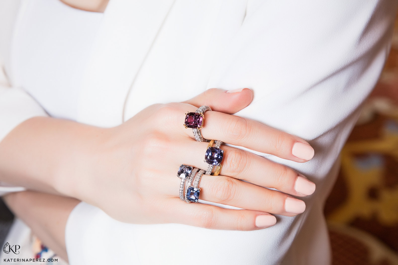  Aaron Henry rings with spinels (all over 5 cts) and diamonds