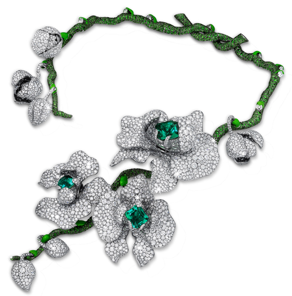 Ожерелье «Король орхидей» с изумрудами, бриллиантами и цаворитами
